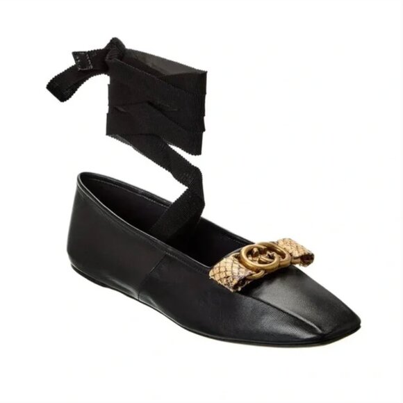 Gucci GG Python Bow Leather Ballet Flats - Picture 4 of 15